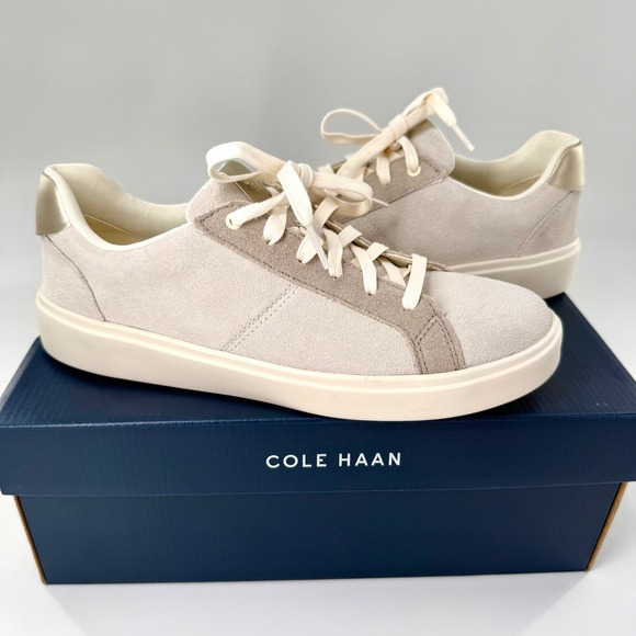 Cole Haan Shoes - NEW Cole Haan Coaster Sneakers Ivory Dove Suede leather Gold W32152  9 Low Top